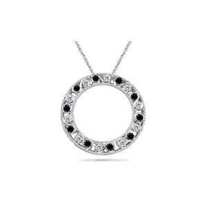 0.25 Ct Black & White Diamond Circle Filigree Pendant- 18K White Gold