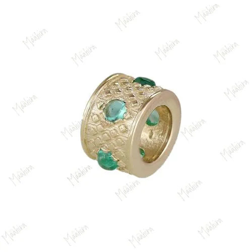 14k Gold Emerald Rondelle Bead / Roundel Bead Charm