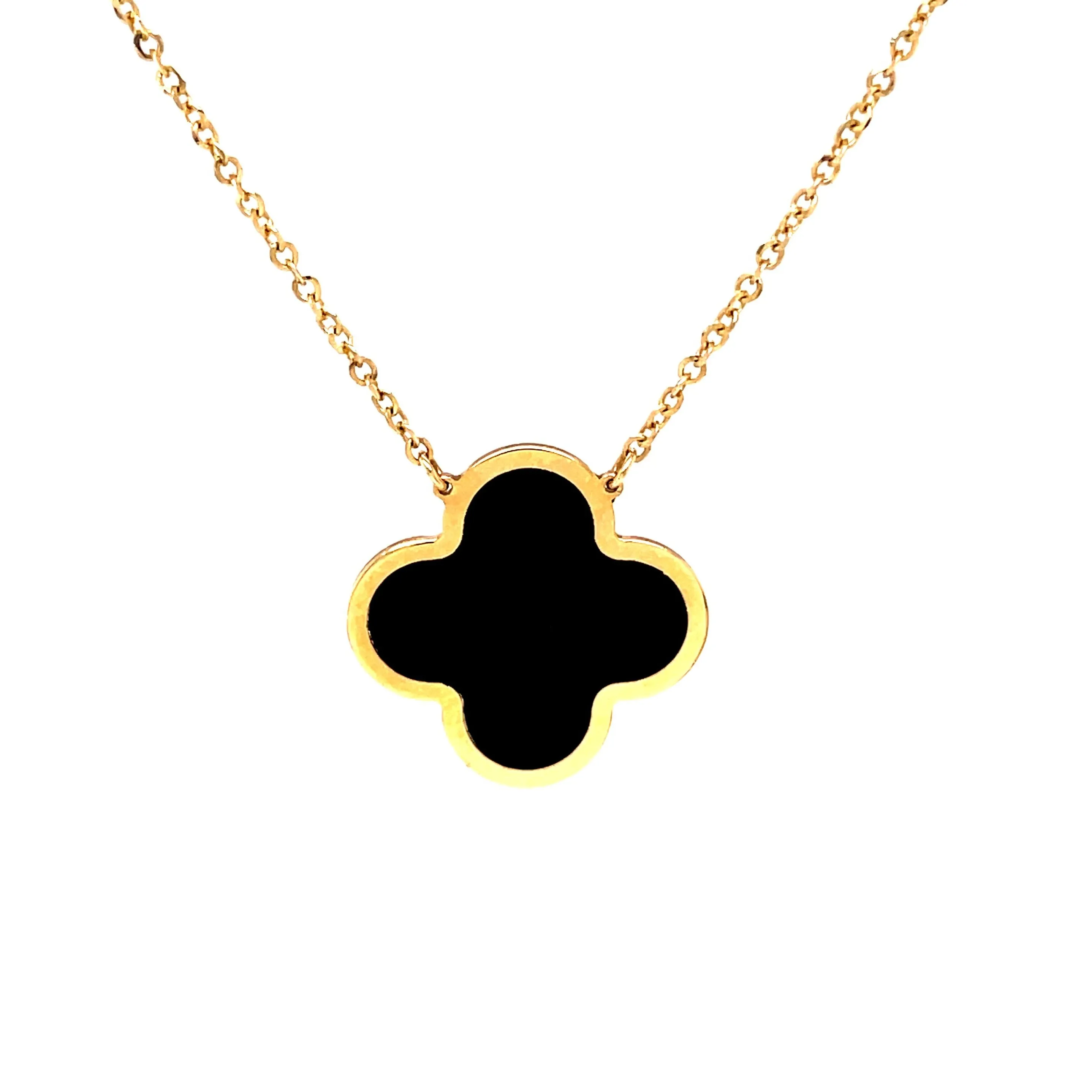 14K Gold Medium Onyx Clover Necklace