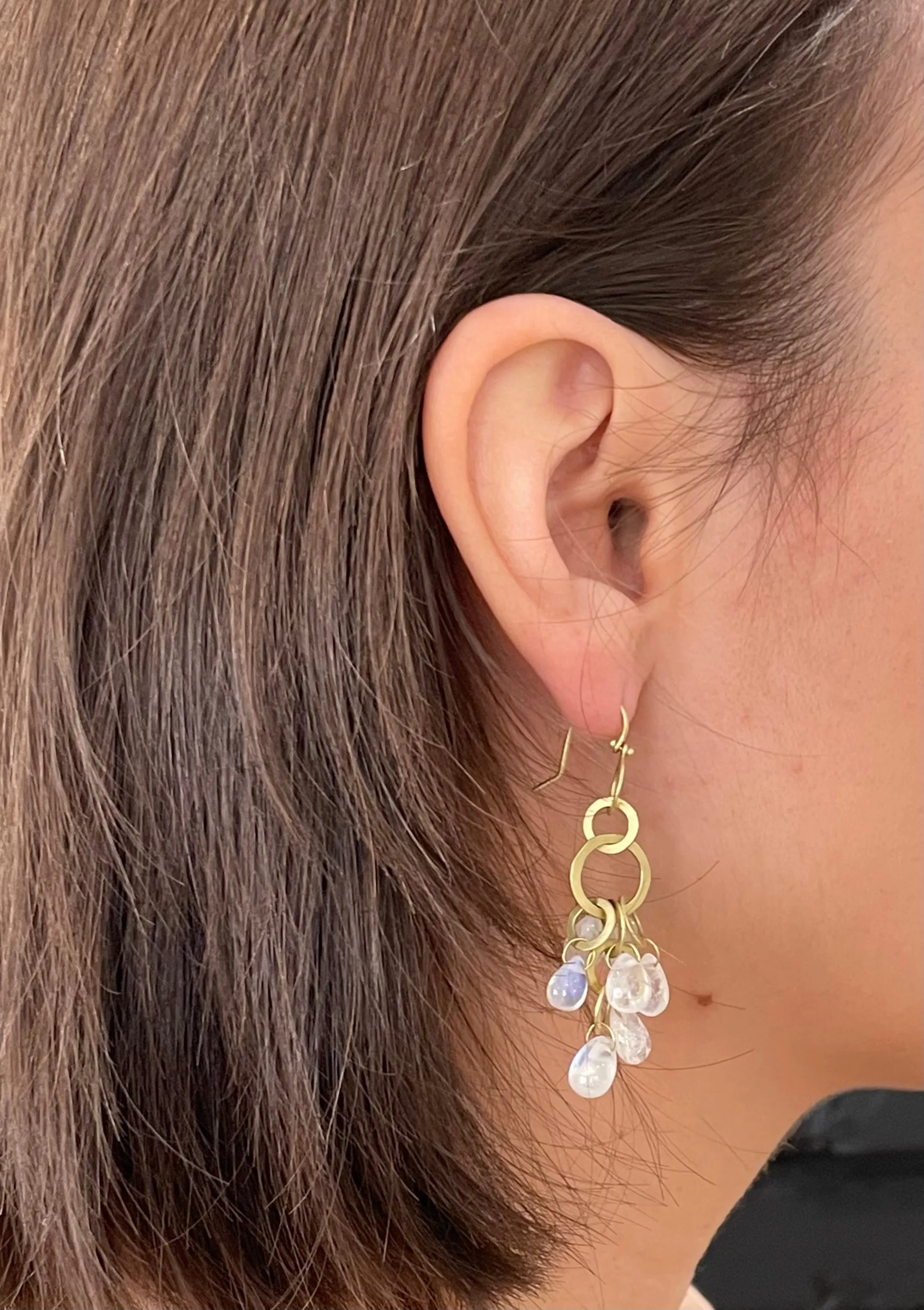 18 Karat Gold Moonstone Briolette Cluster Earrings