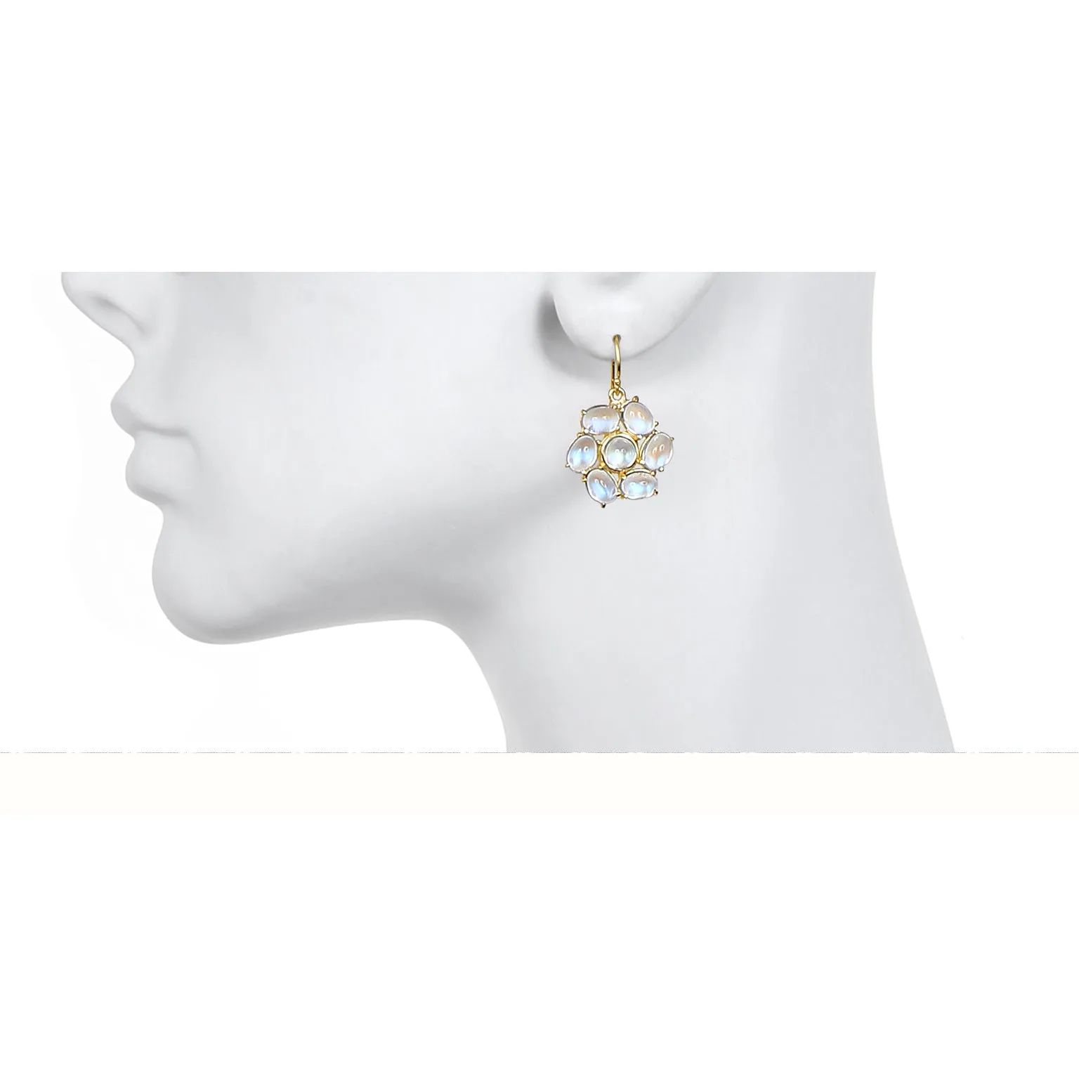 18 Karat Gold Moonstone Daisy Earrings