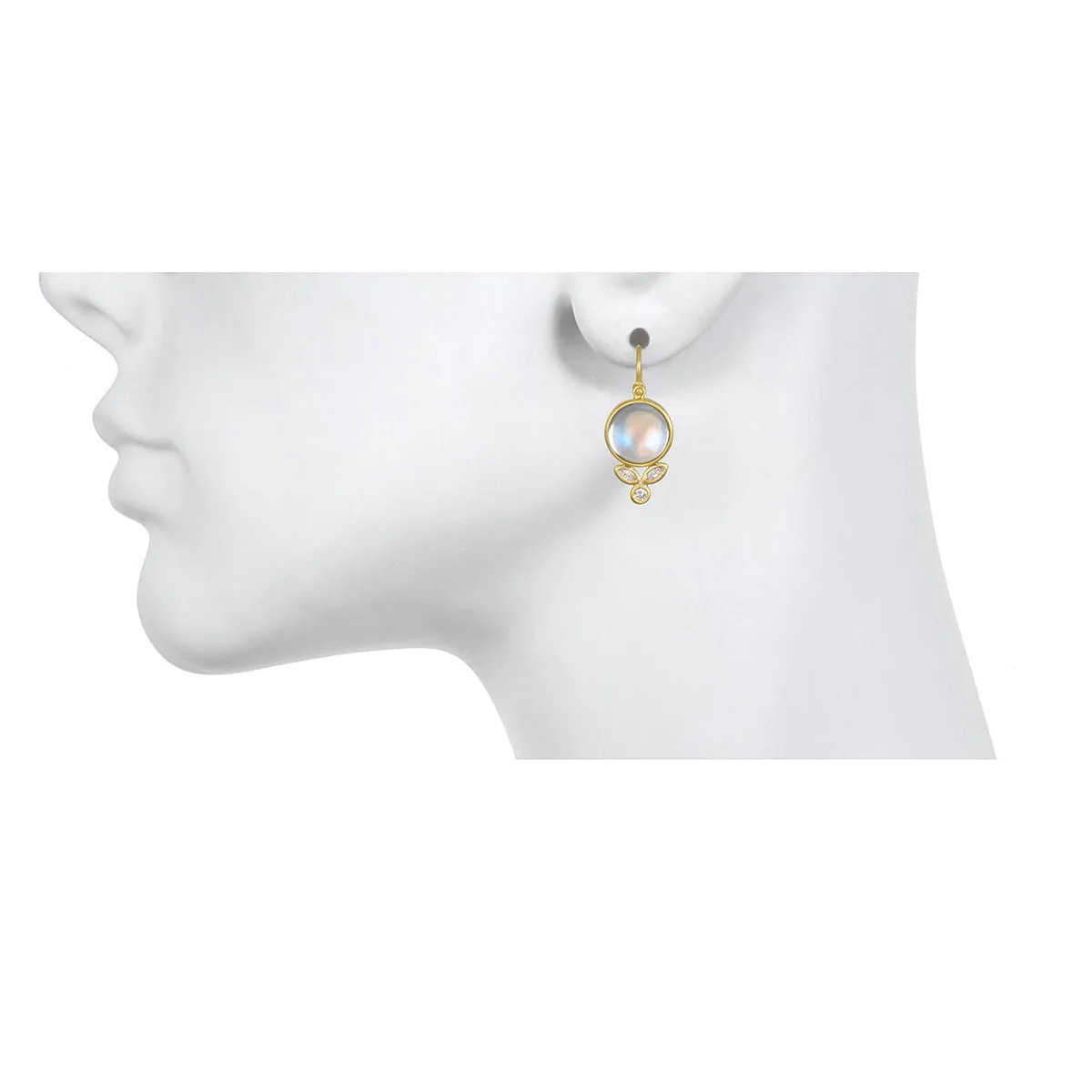 18 Karat Gold Moonstone Diamond Petal Earrings