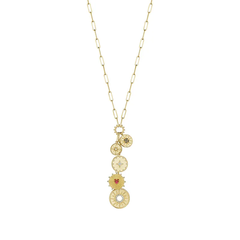 18k Penka Yellow Gold Necklace With 0.47 Cts Vs-Gh Diamonds  And Ruby