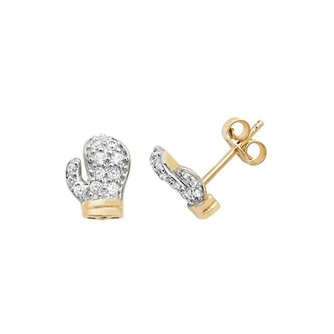 9ct Yellow Gold Boxing Gloves Zirconia Stud Earrings ES482CZ