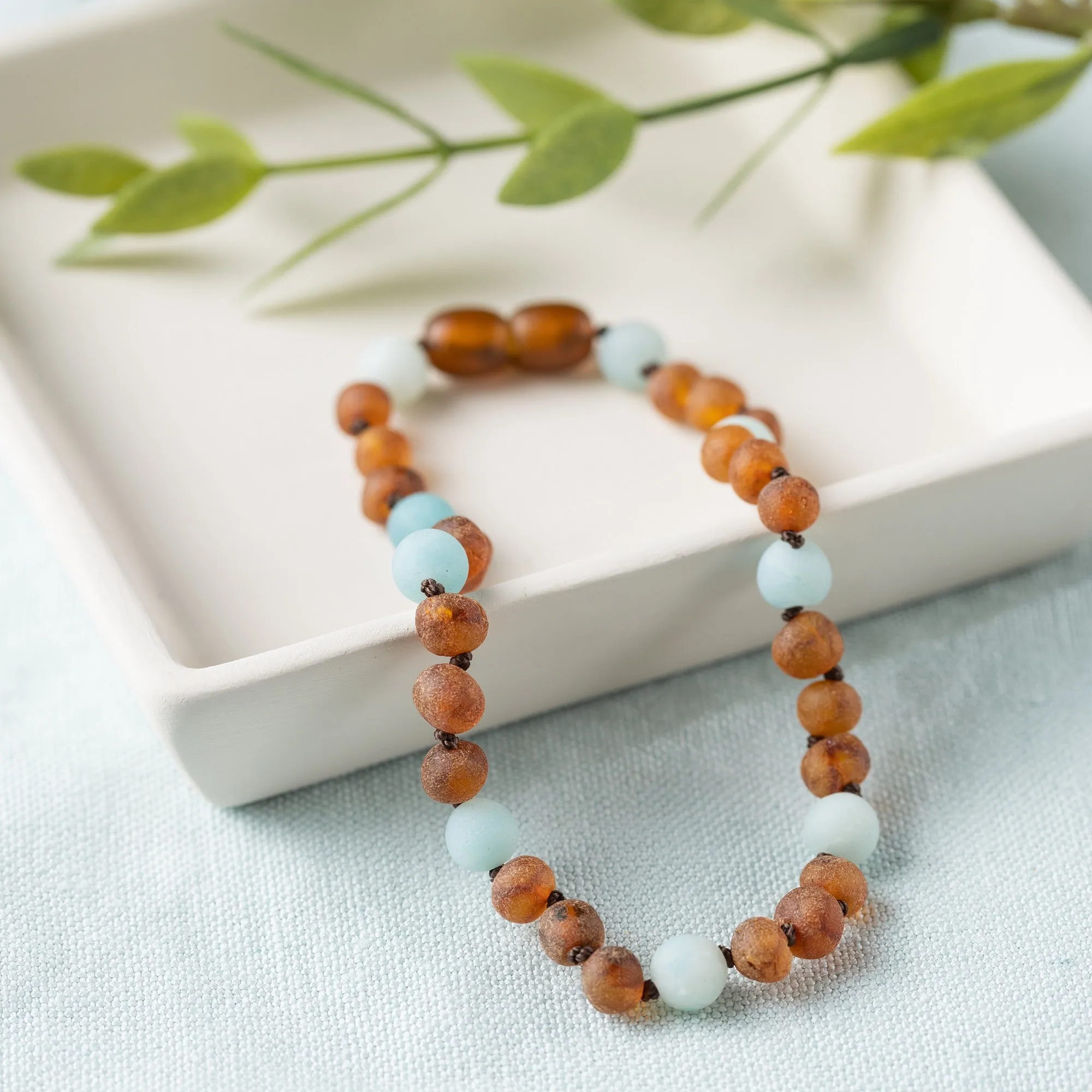 Adults | Amazonite   Raw Cognac Amber Anklet