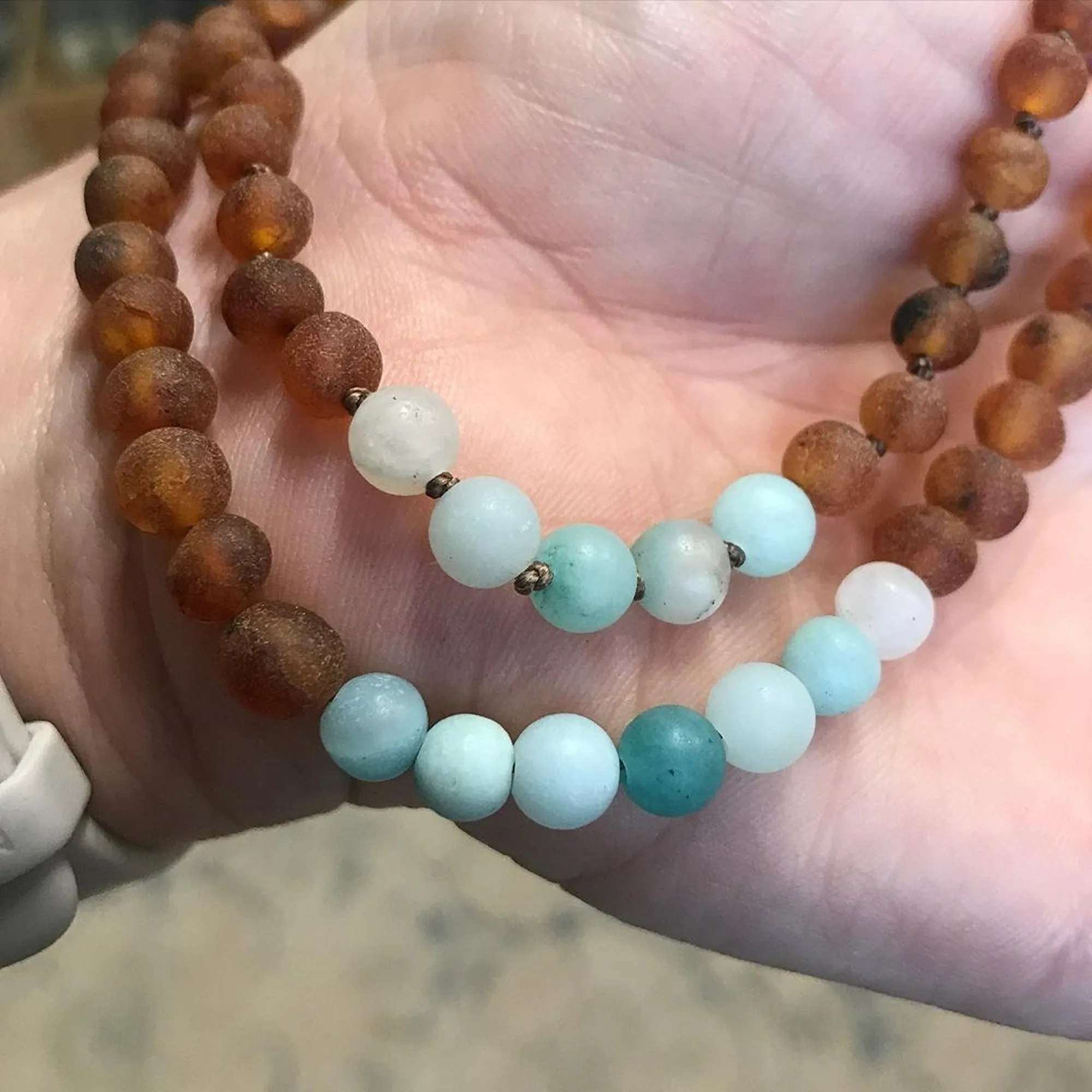 Adults | Amazonite   Raw Cognac Amber Anklet