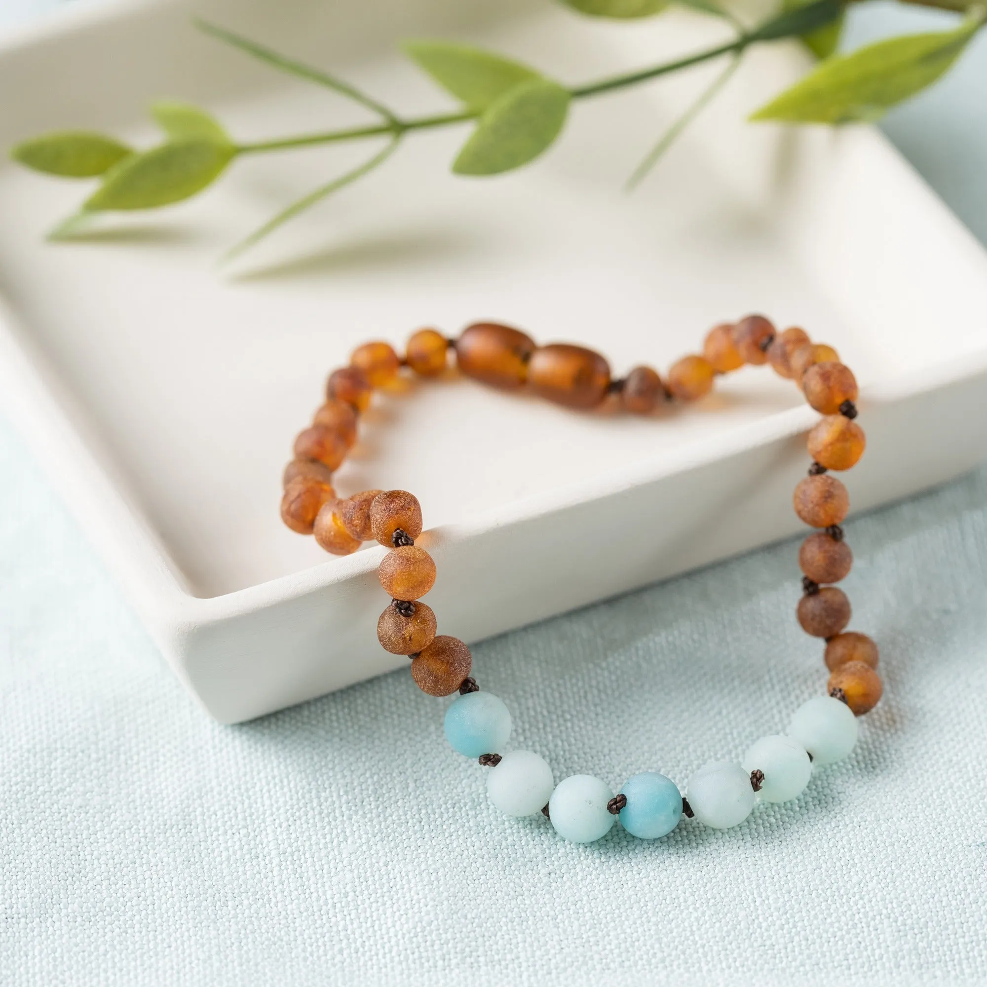 Adults | Amazonite   Raw Cognac Amber Anklet