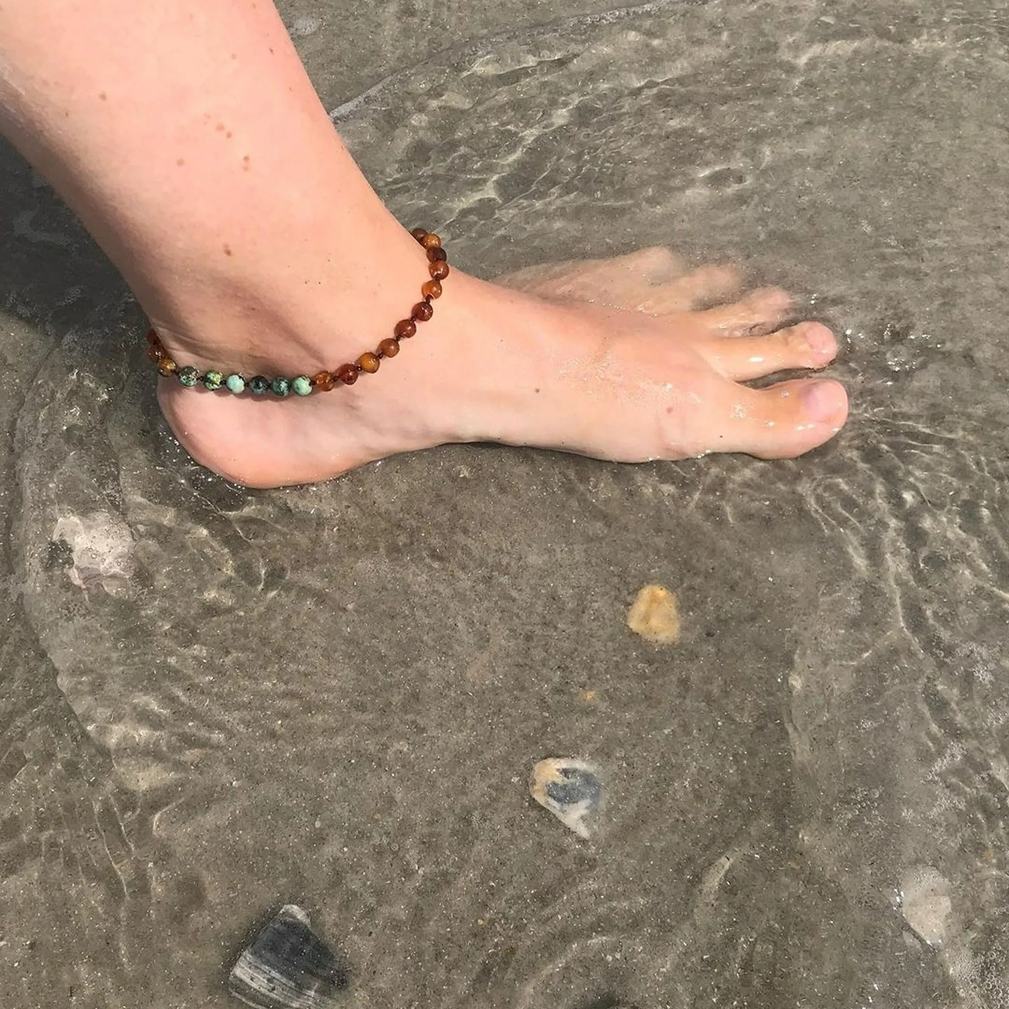 Adults | Amazonite   Raw Cognac Amber Anklet