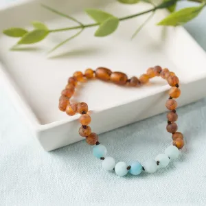 Adults | Amazonite   Raw Cognac Amber Anklet