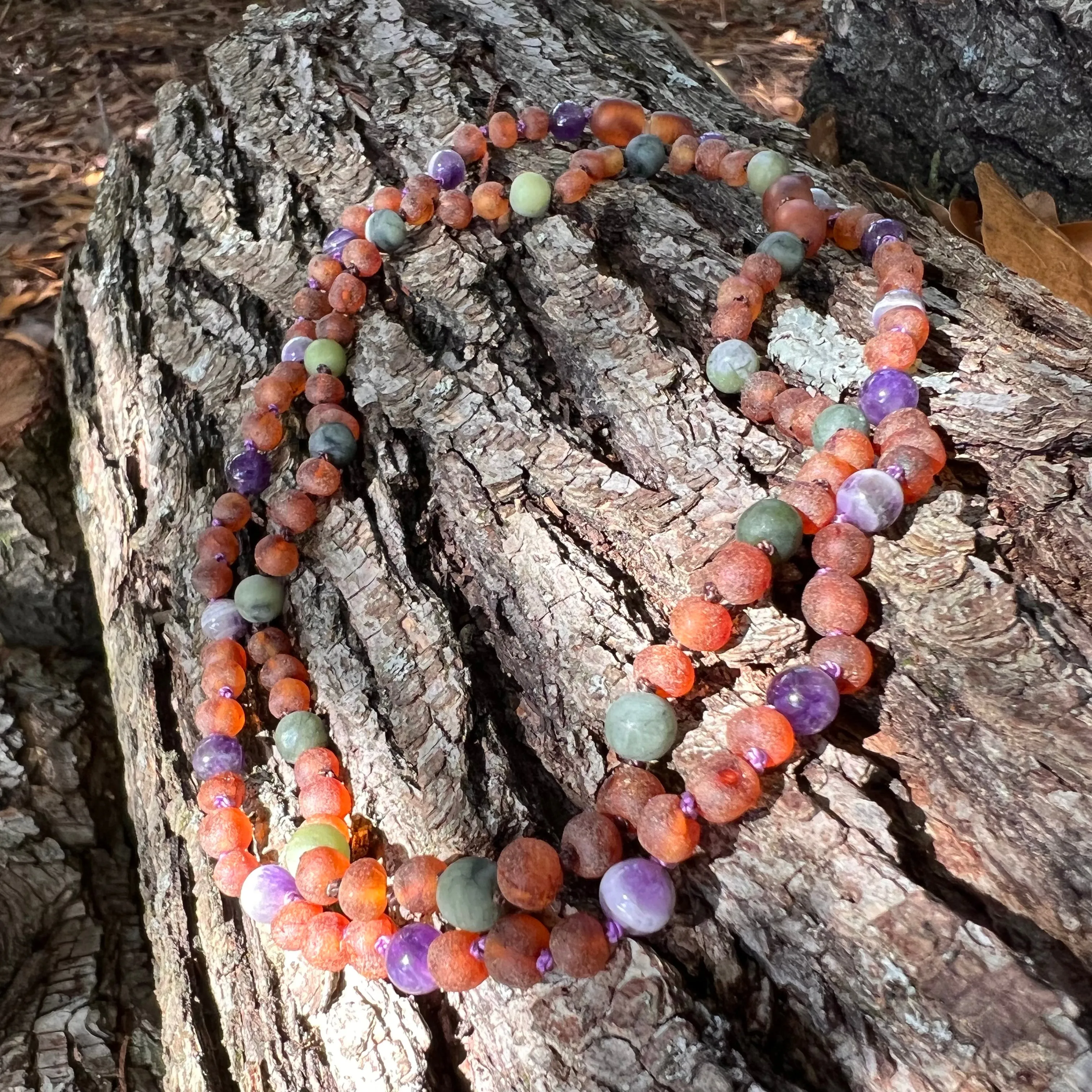 Adults | Amethyst   Raw Cognac Amber Anklet