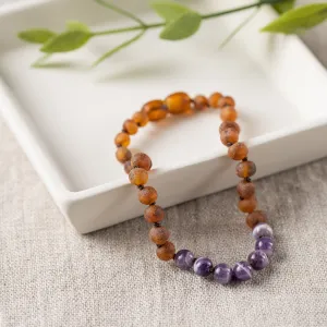 Adults | Amethyst   Raw Cognac Amber Anklet
