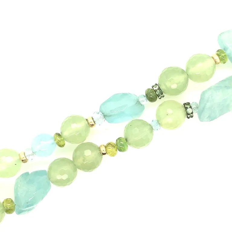 Aquamarine, Peridot, Phrenite and Tsavorite Beaded Necklace with 14K Gold