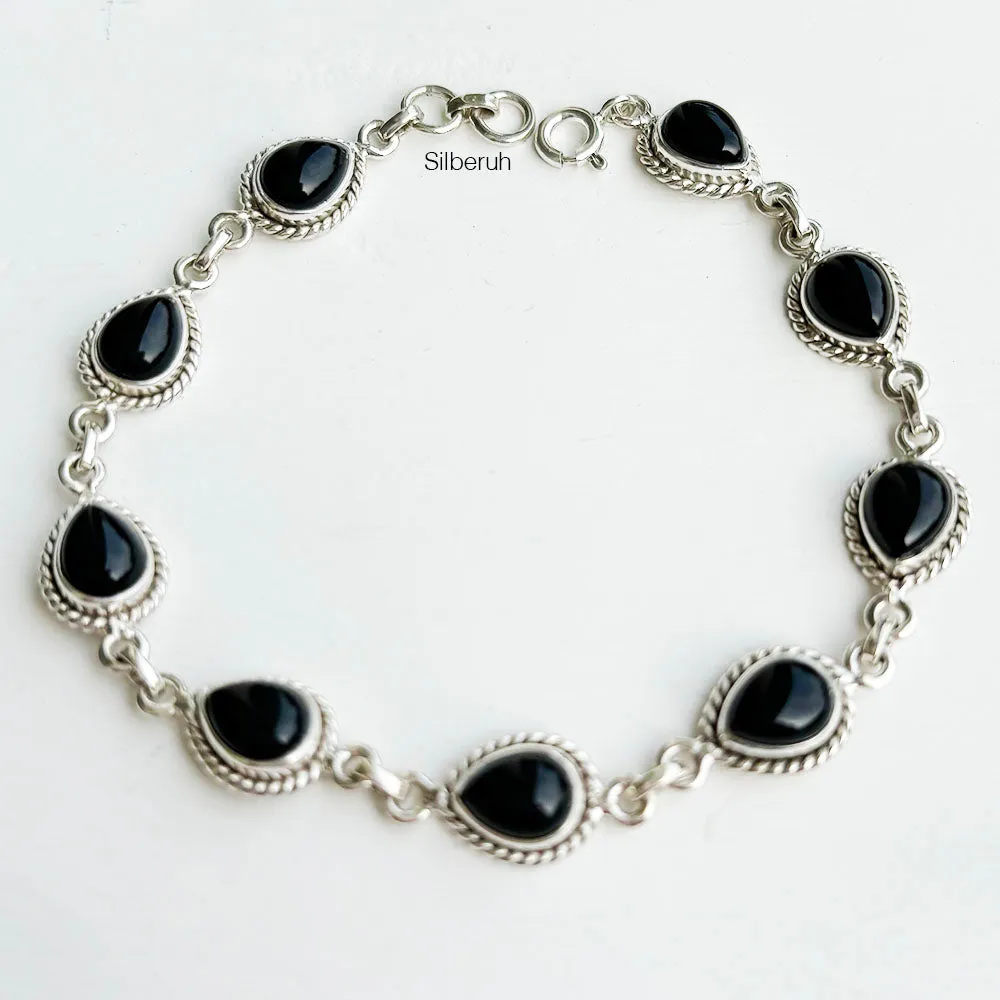Black Onyx Teardrop Silver Bracelet
