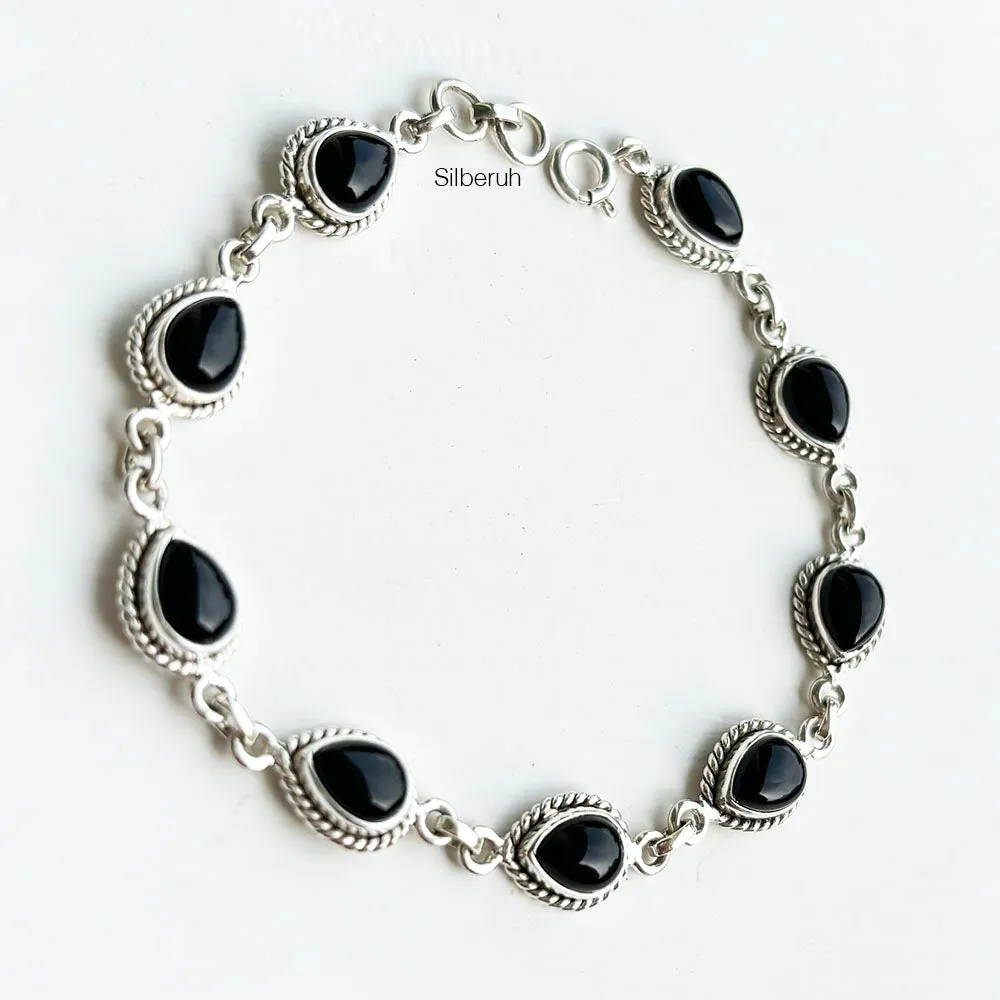 Black Onyx Teardrop Silver Bracelet