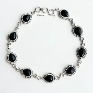 Black Onyx Teardrop Silver Bracelet