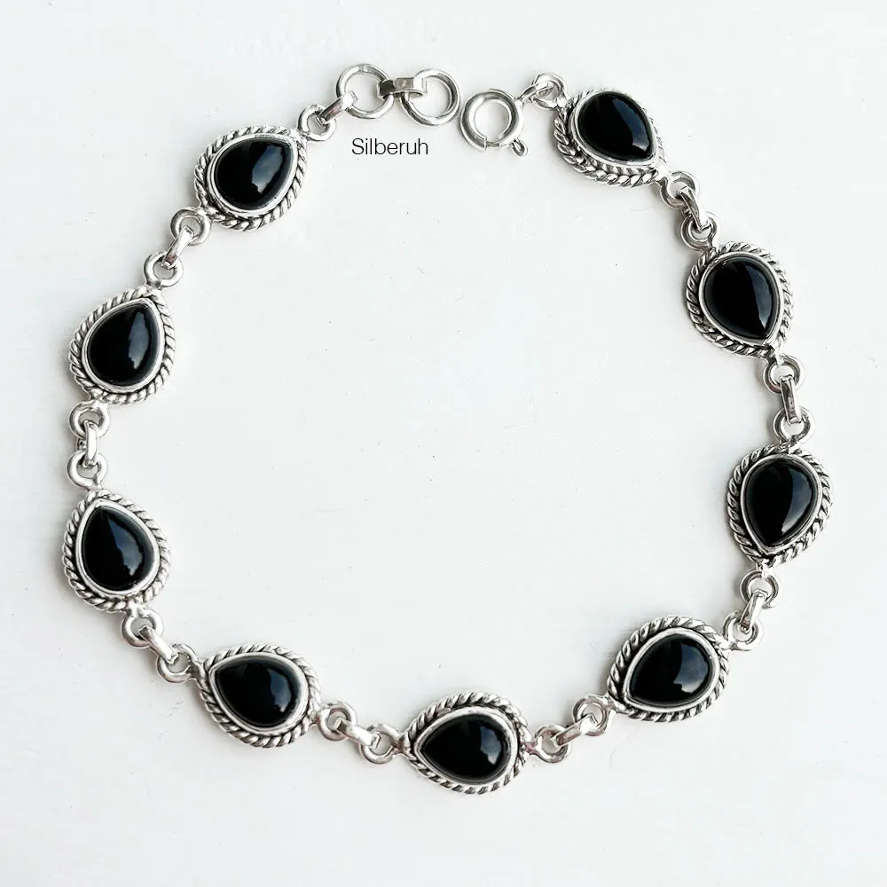 Black Onyx Teardrop Silver Bracelet