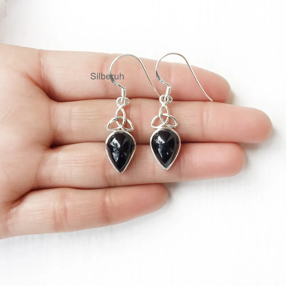 Black Onyx Triquetra Silver Earring