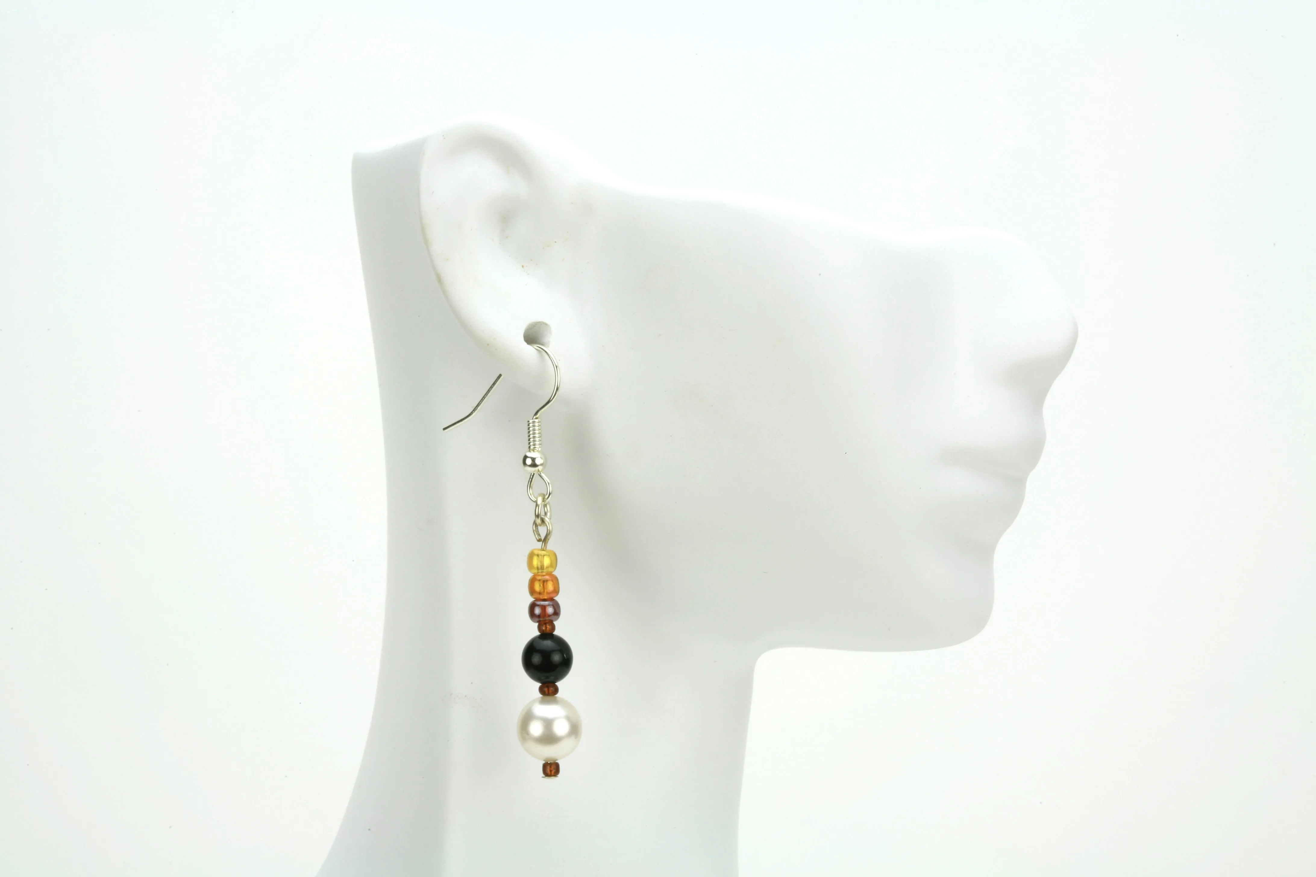 Black Onyx, White Pearls and Bronze Rocaille Silver Earrings
