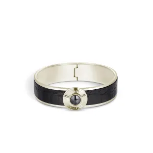Bond Street Narrow Button Cuff in Crocodile with Pale Gold finish