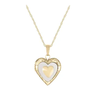 Children Gold Or Silver Mother of Pearl Heart Locket Necklace For Girls (15 in)
