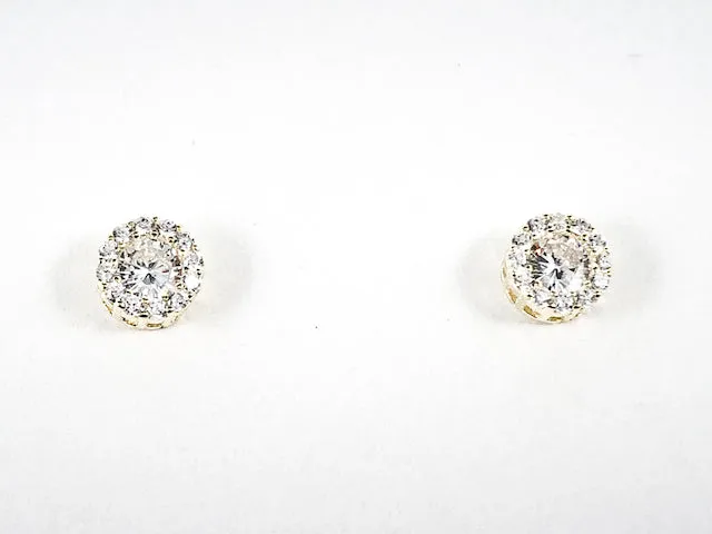 Classic Dainty Round Micro Halo CZ Silver Stud Earrings