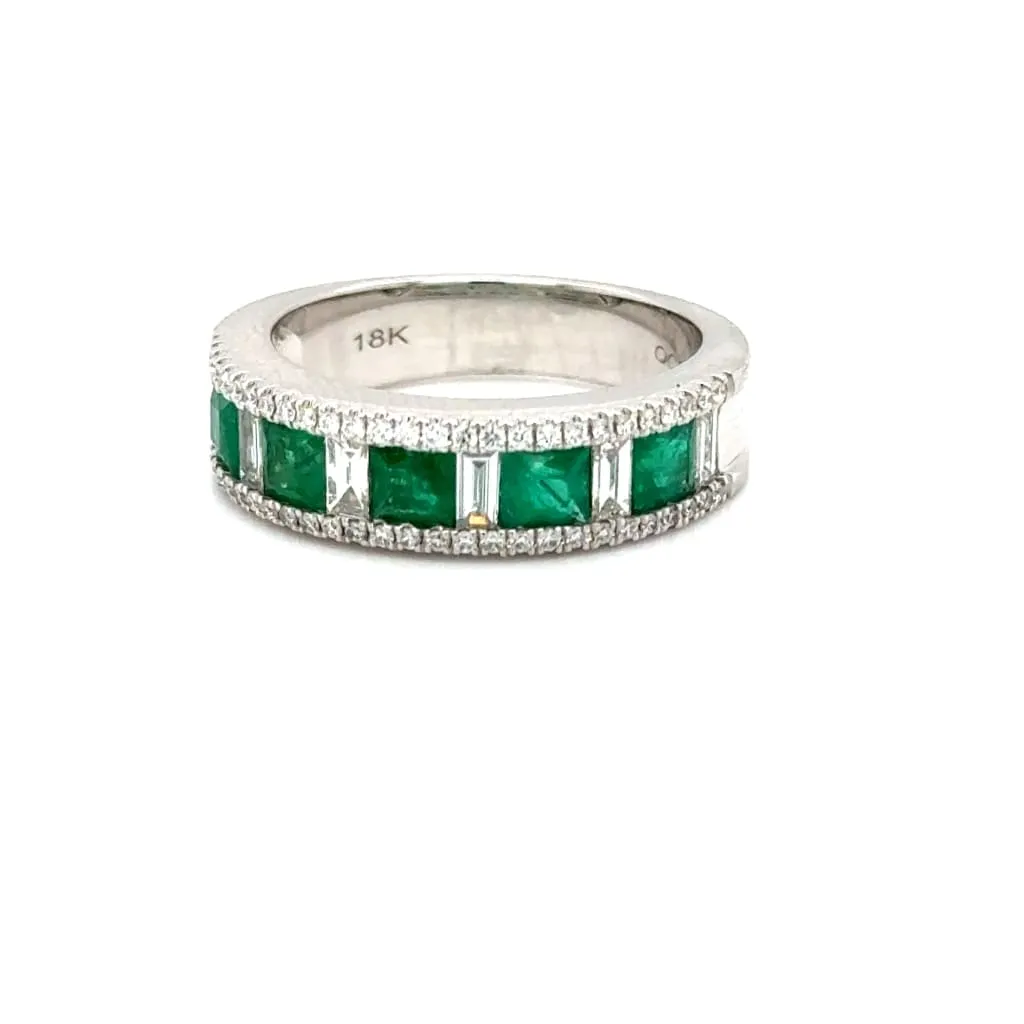 Emerald and Diamond band in 18k White Gold at Regard Jewelry in Austin, Texas