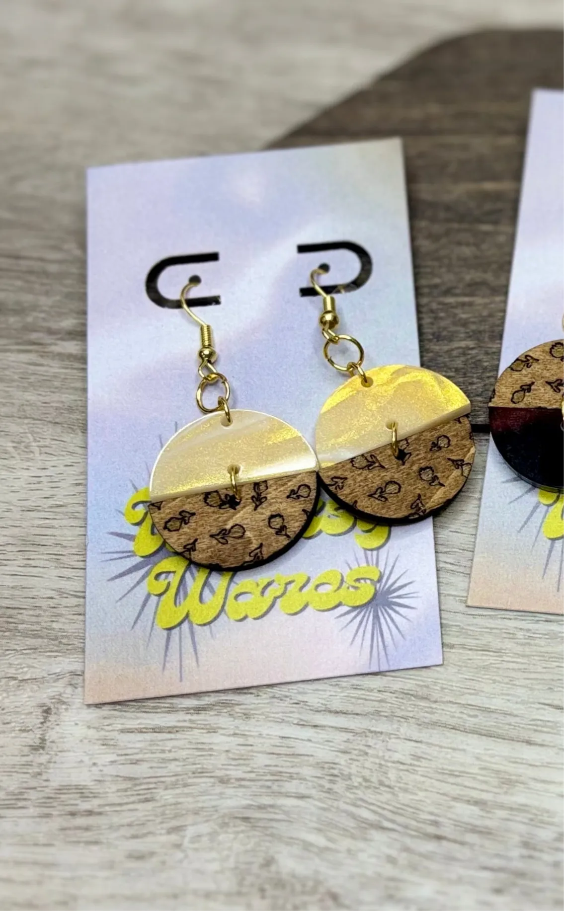 Engraved Lavender/Flowers & Tortoise Shell/Amber Luxe - Natural Wood & Acrylic Earrings