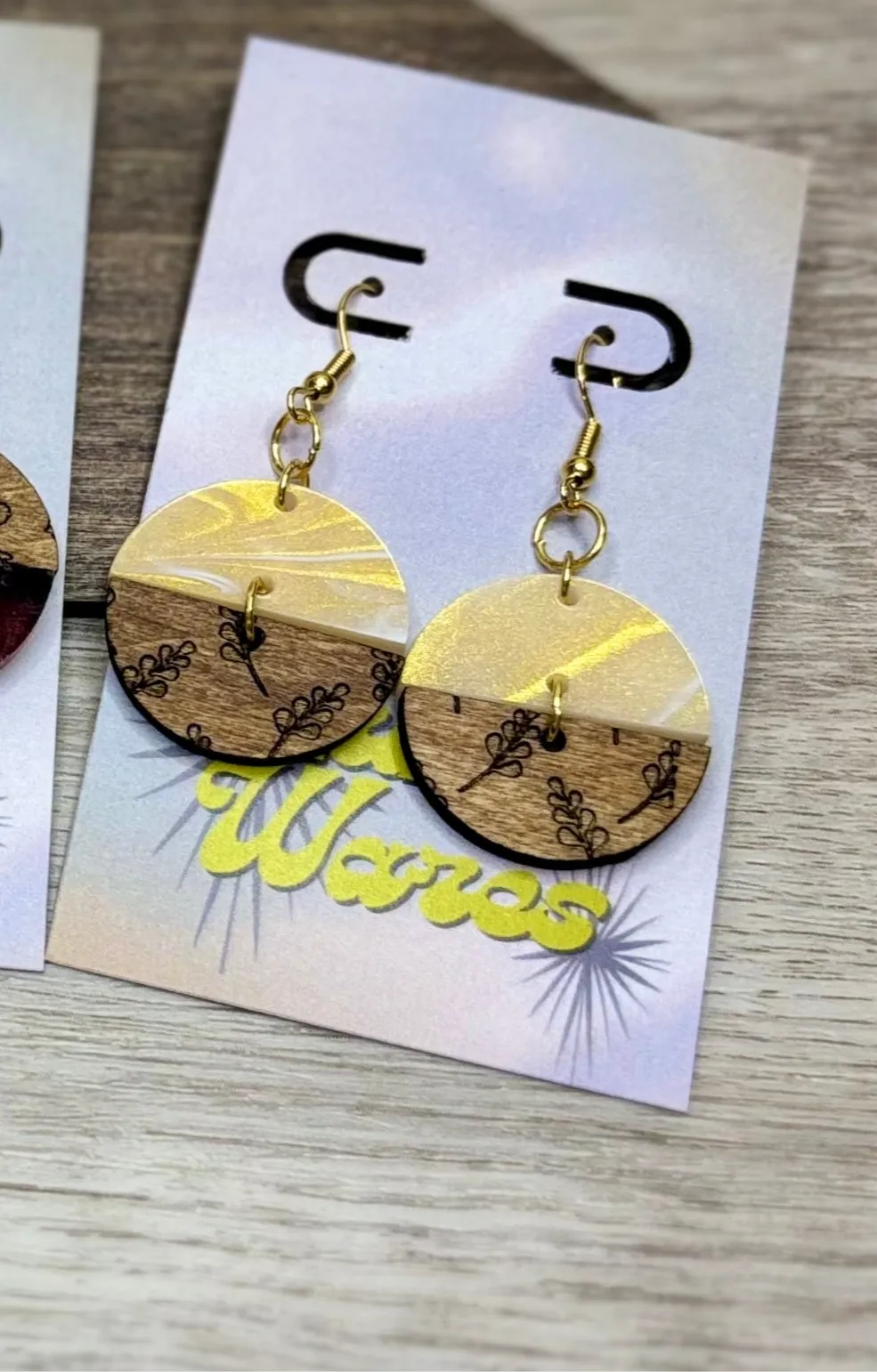 Engraved Lavender/Flowers & Tortoise Shell/Amber Luxe - Natural Wood & Acrylic Earrings