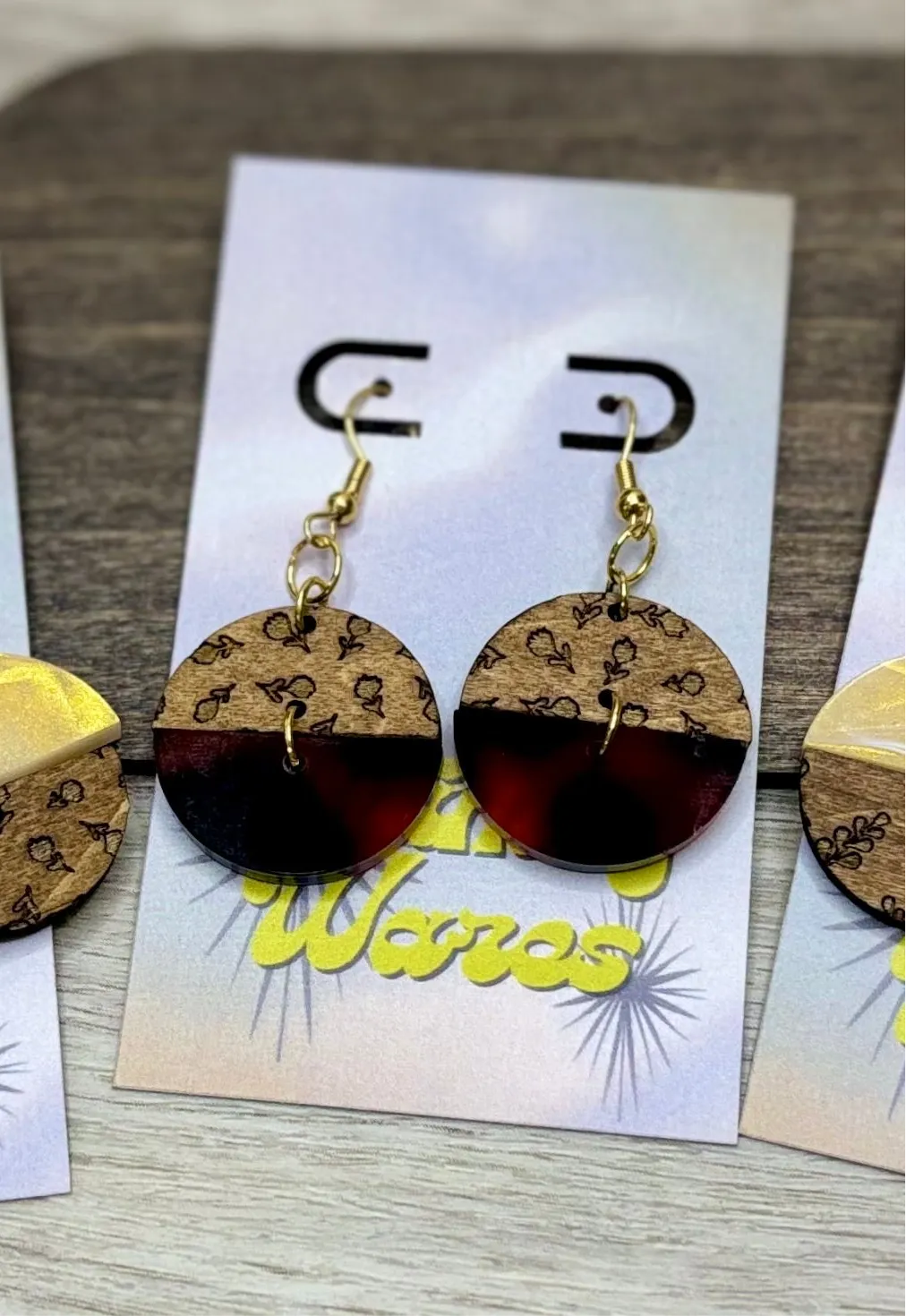 Engraved Lavender/Flowers & Tortoise Shell/Amber Luxe - Natural Wood & Acrylic Earrings
