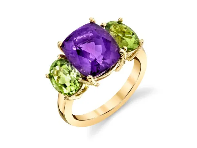 Fancy Shaped Amethyst Pear and Peridot 18k Yellow Gold Drop Pendant Necklace