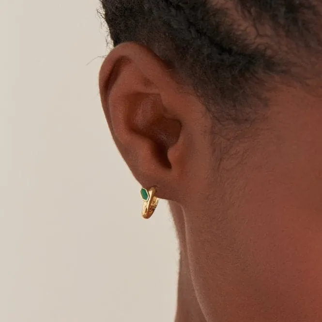 Gold Malachite Emblem Huggie Hoop Earrings E042-03G-M