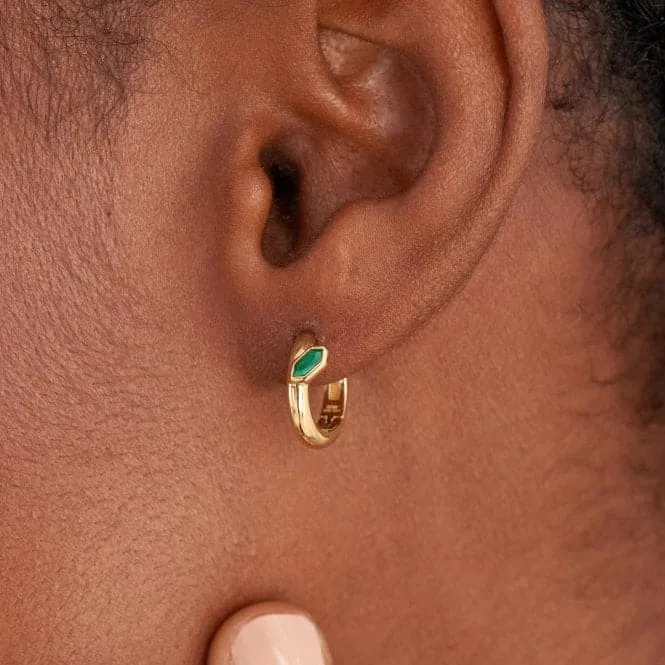 Gold Malachite Emblem Huggie Hoop Earrings E042-03G-M