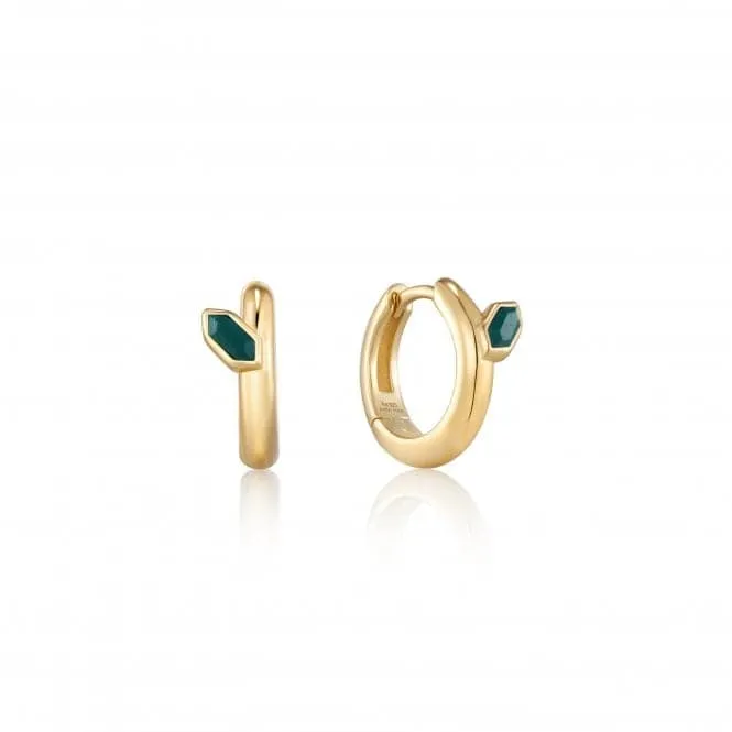 Gold Malachite Emblem Huggie Hoop Earrings E042-03G-M