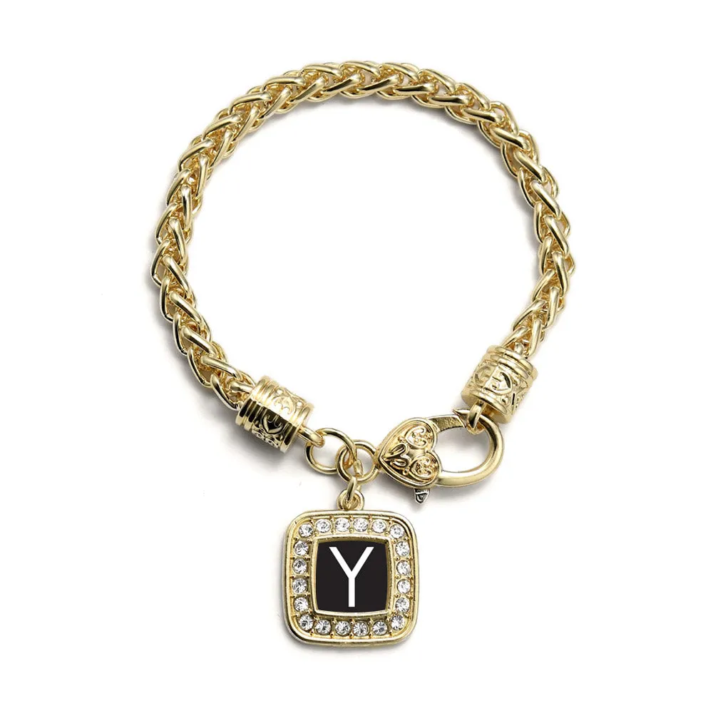 Gold My Initials - Letter Y Square Charm Braided Bracelet