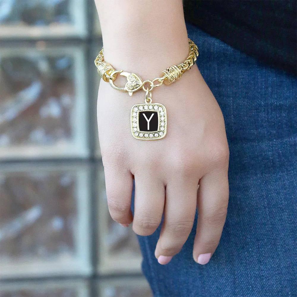 Gold My Initials - Letter Y Square Charm Braided Bracelet