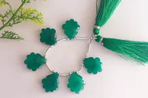 Green Onyx Pear Flower Shape Briolette Beads