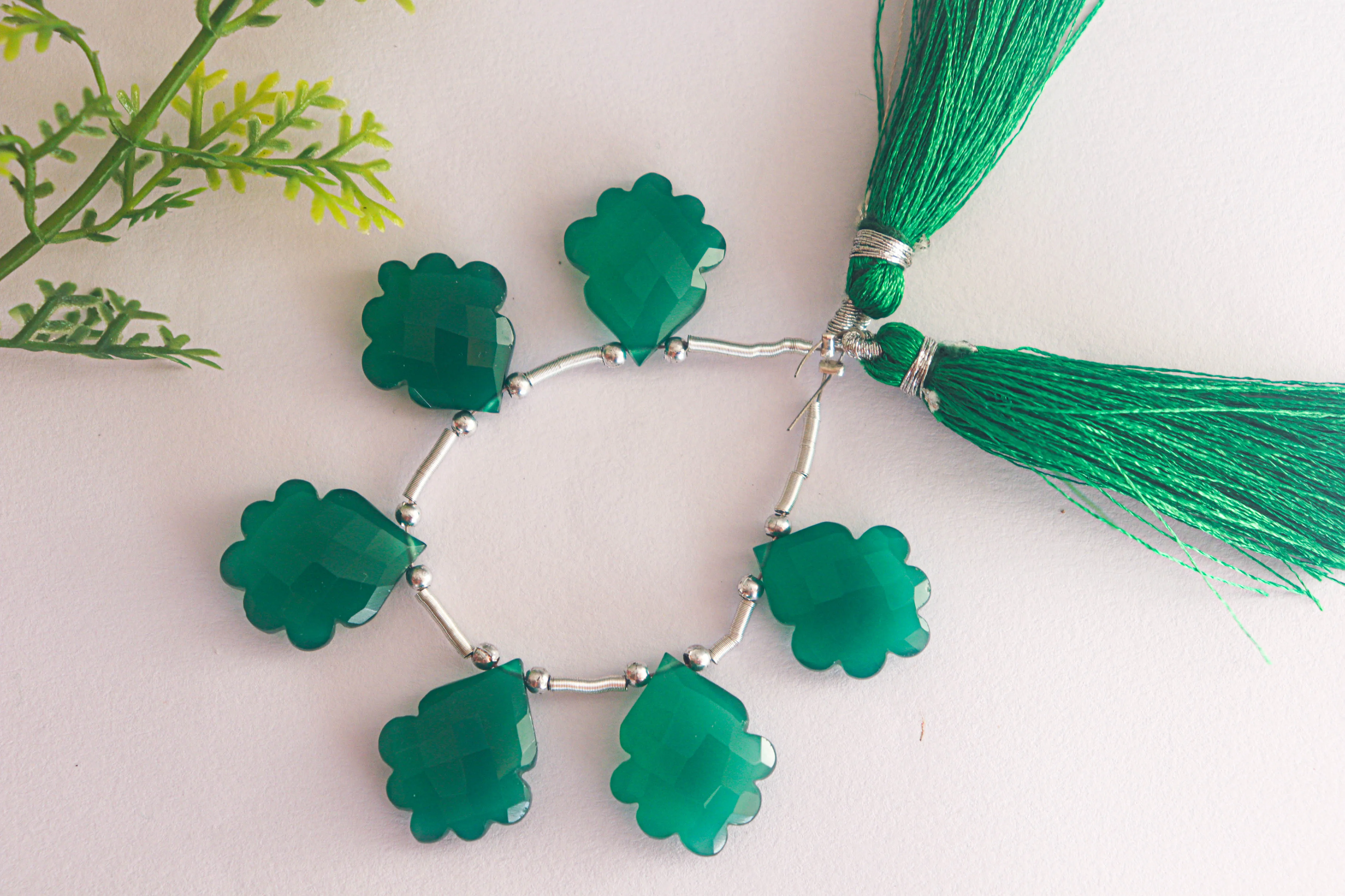 Green Onyx Pear Flower Shape Briolette Beads