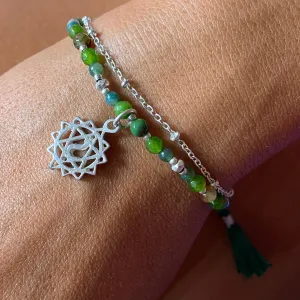 Heart Chakra Symbol Gemstone Yoga Bracelet Silver Chain