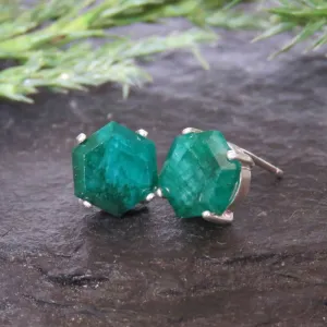 Hexagon Emerald Stud Earrings