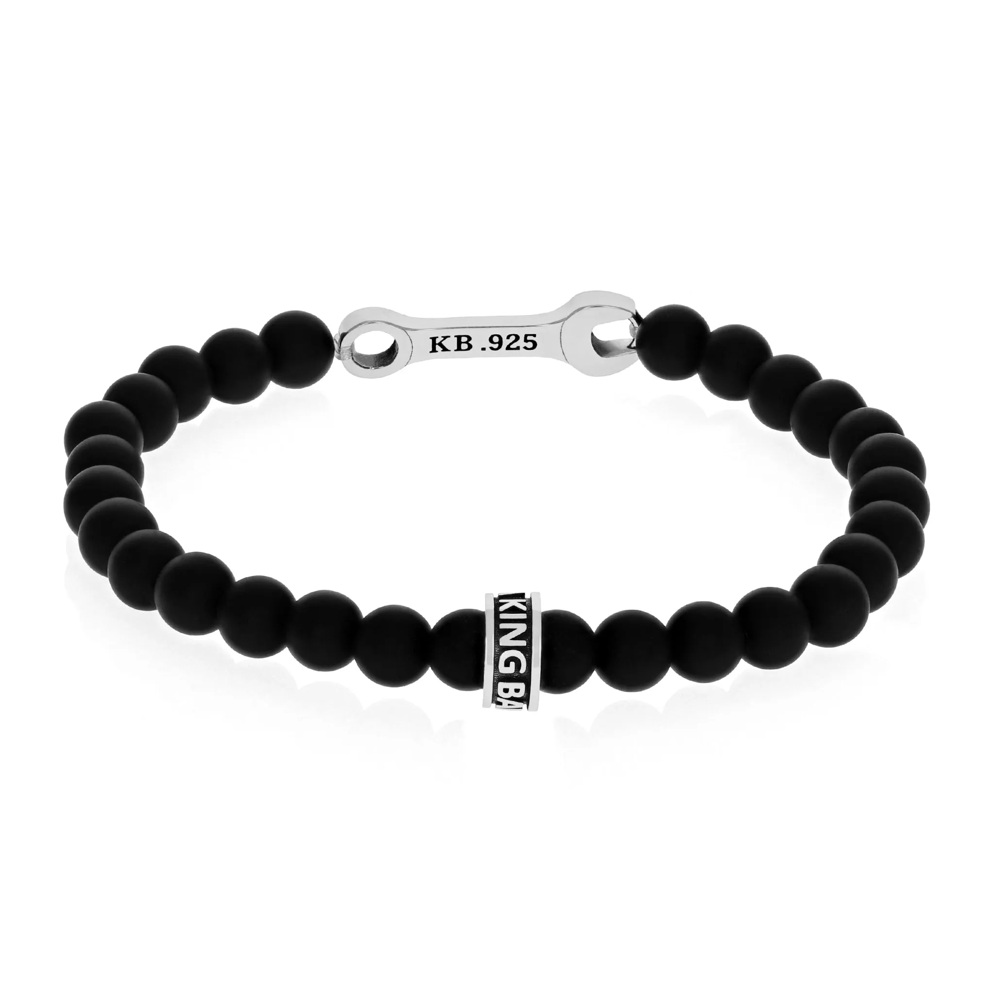 Indian Motorcycle 6mm Onyx Beaded Bracelet w/ Small Wrench