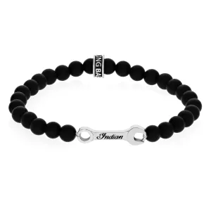 Indian Motorcycle 6mm Onyx Beaded Bracelet w/ Small Wrench