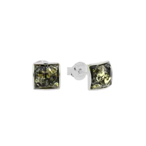 MILENA Stud Earrings Silver and Green Amber Square 5mm