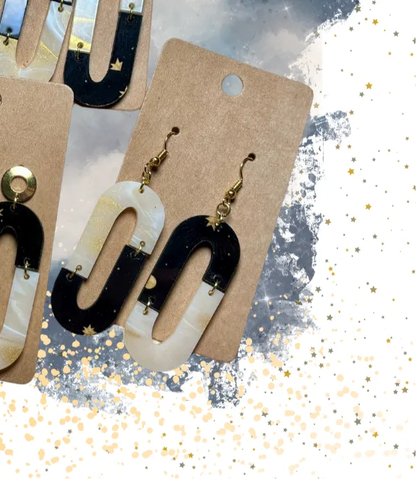 Milky Way - 2 Part Dangle - Wood and “Luxe Amber” Speciality Acrylic Earrings