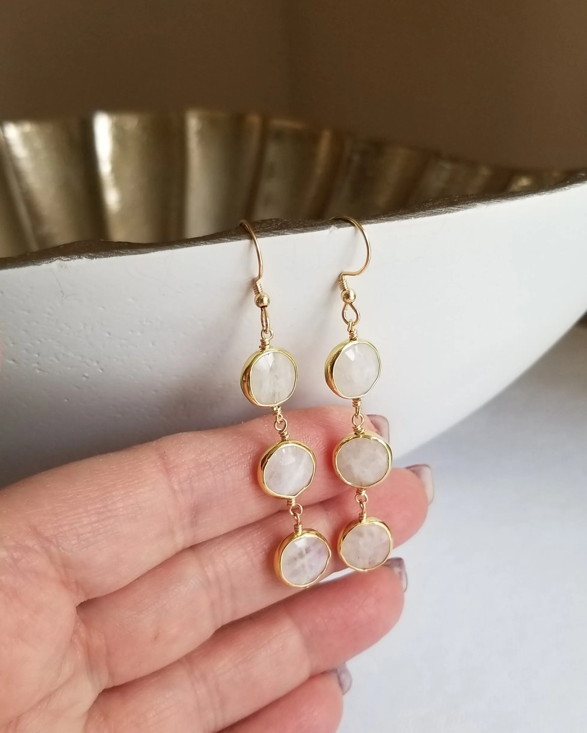 Moonstone Dangle Earrings, Long Gemstone Earrings