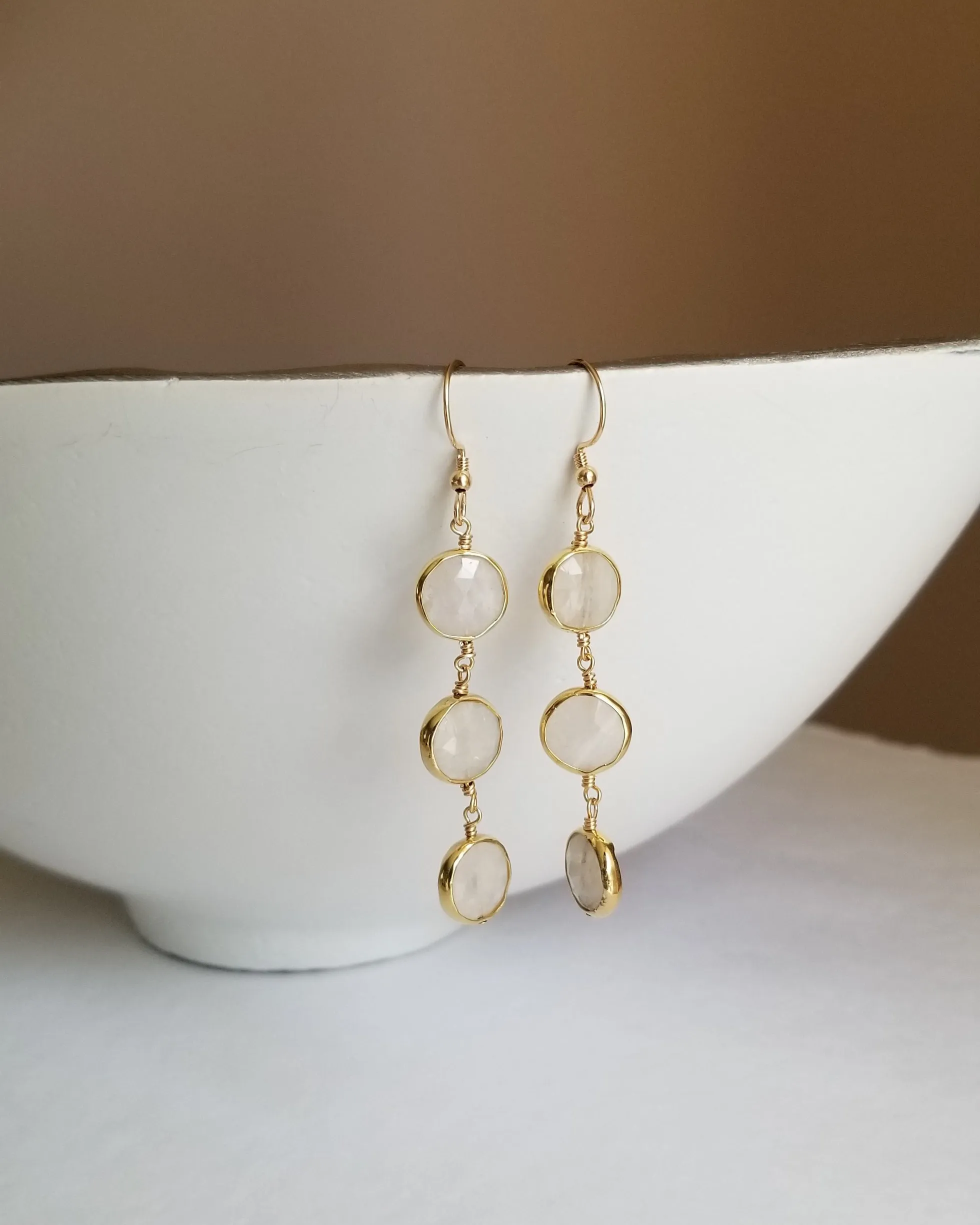 Moonstone Dangle Earrings, Long Gemstone Earrings
