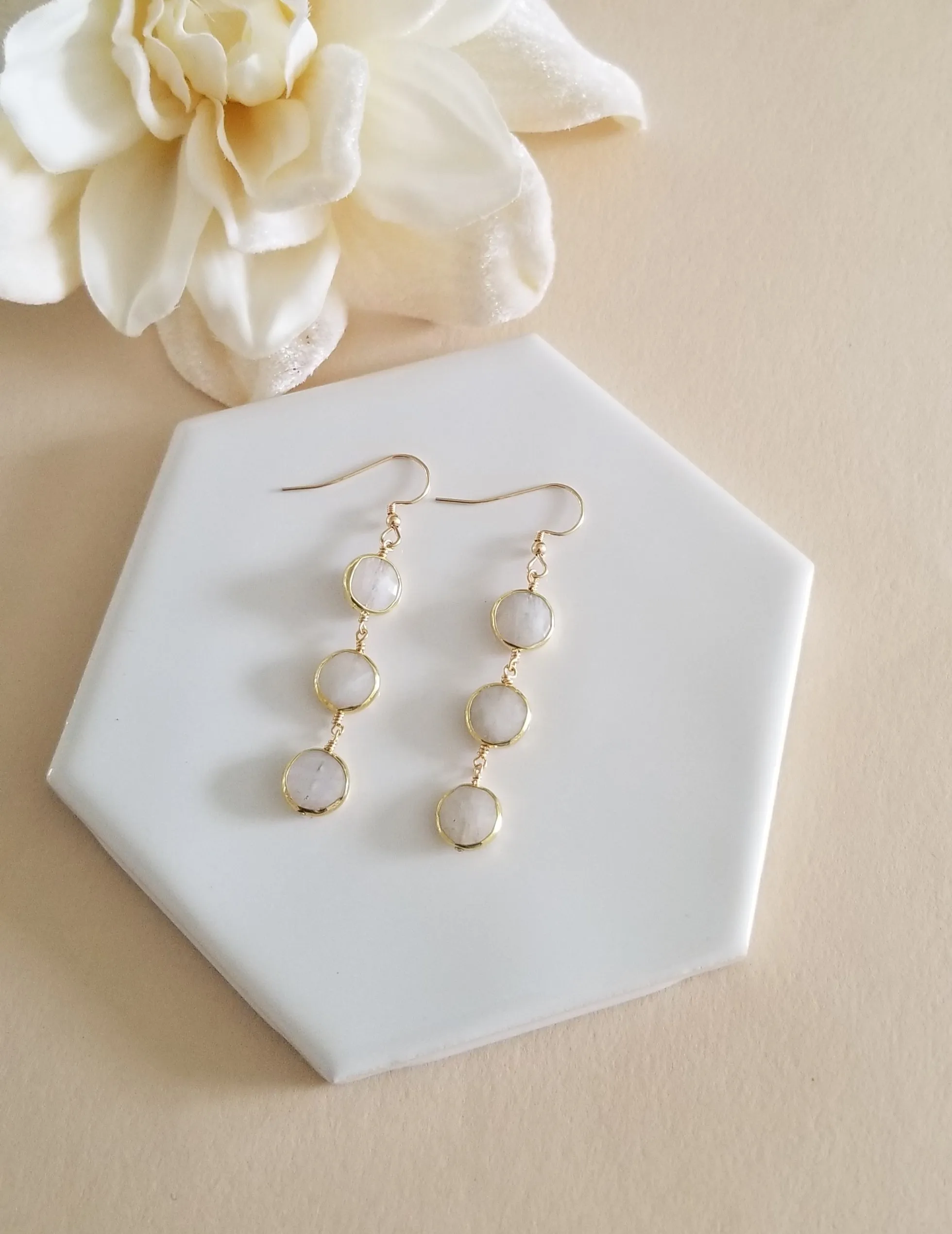 Moonstone Dangle Earrings, Long Gemstone Earrings