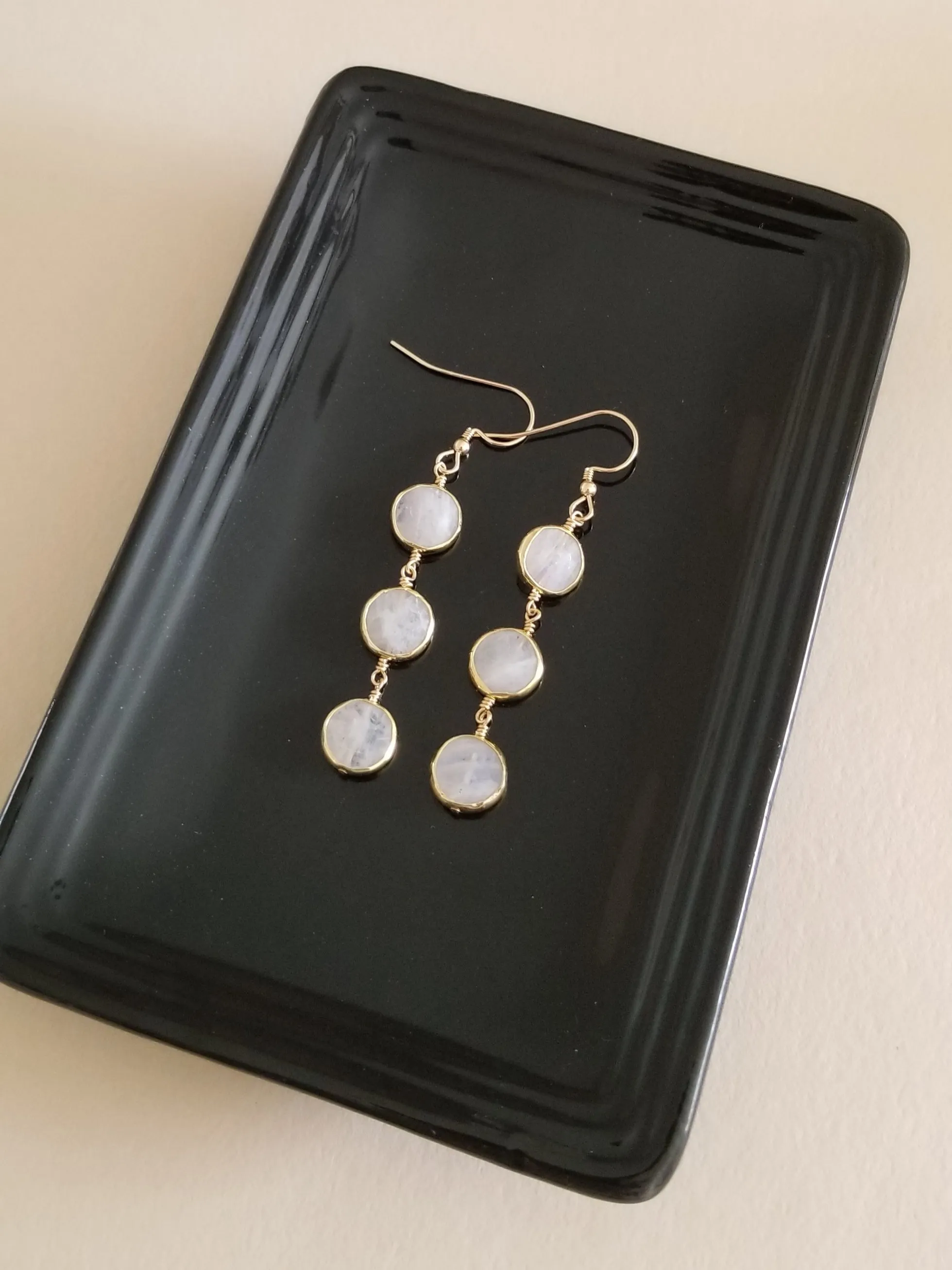 Moonstone Dangle Earrings, Long Gemstone Earrings