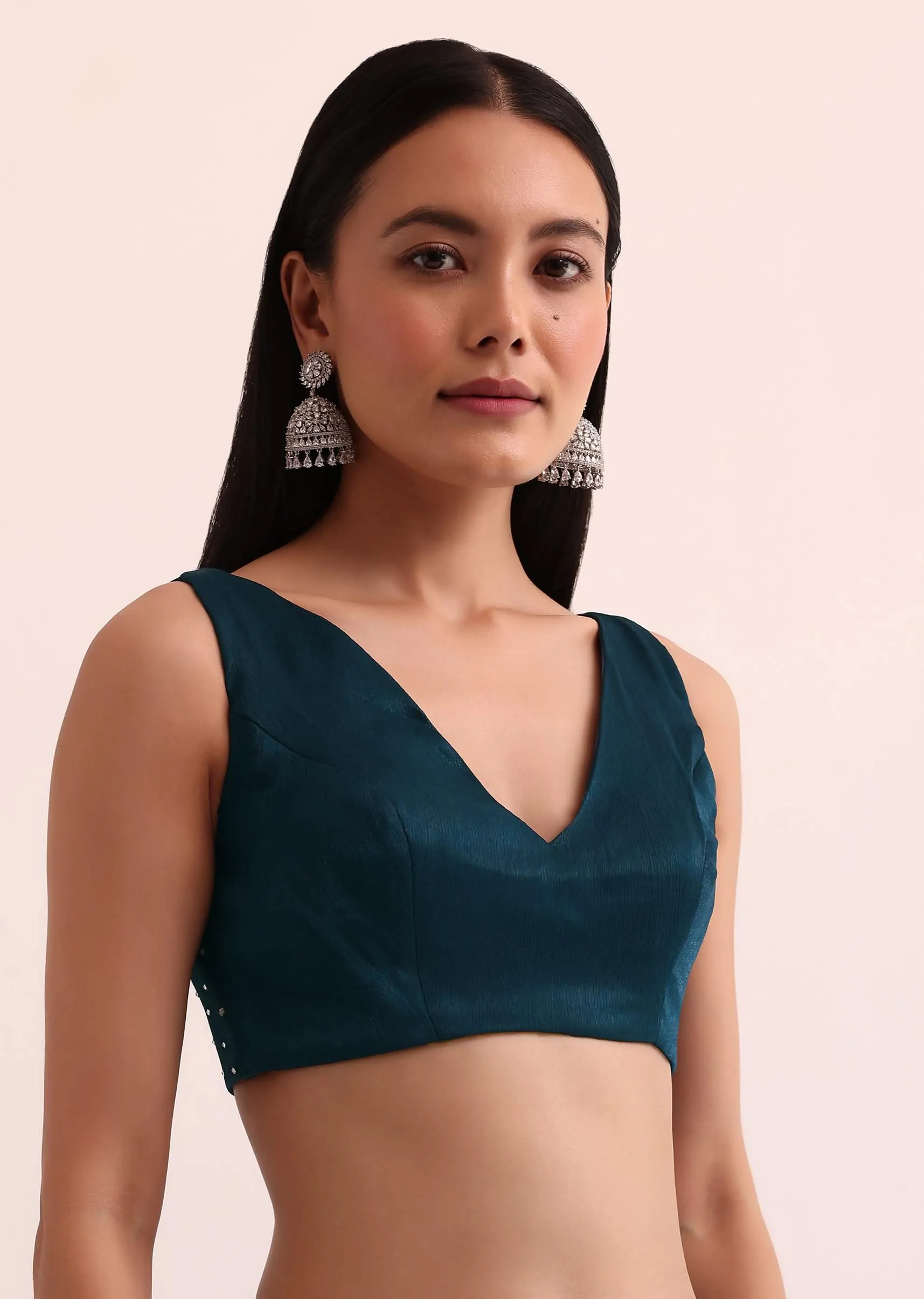 Navy Blue Tissue Saree With Cut Dana Embroidery And Unstitched Blouse
