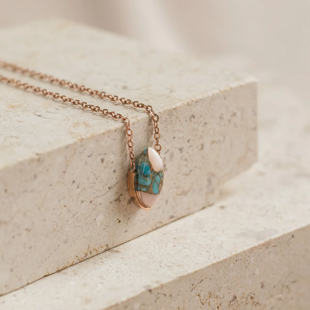 Opal Turquoise Copper Stone Necklace (Marquis)