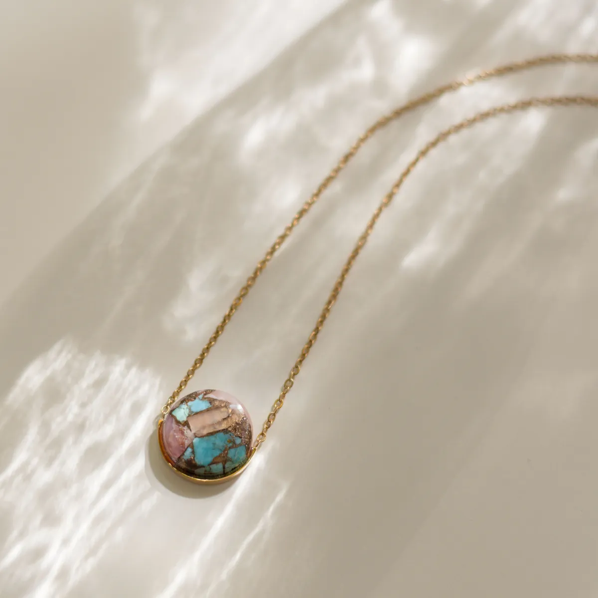 Opal Turquoise Copper Stone Necklace (Round)